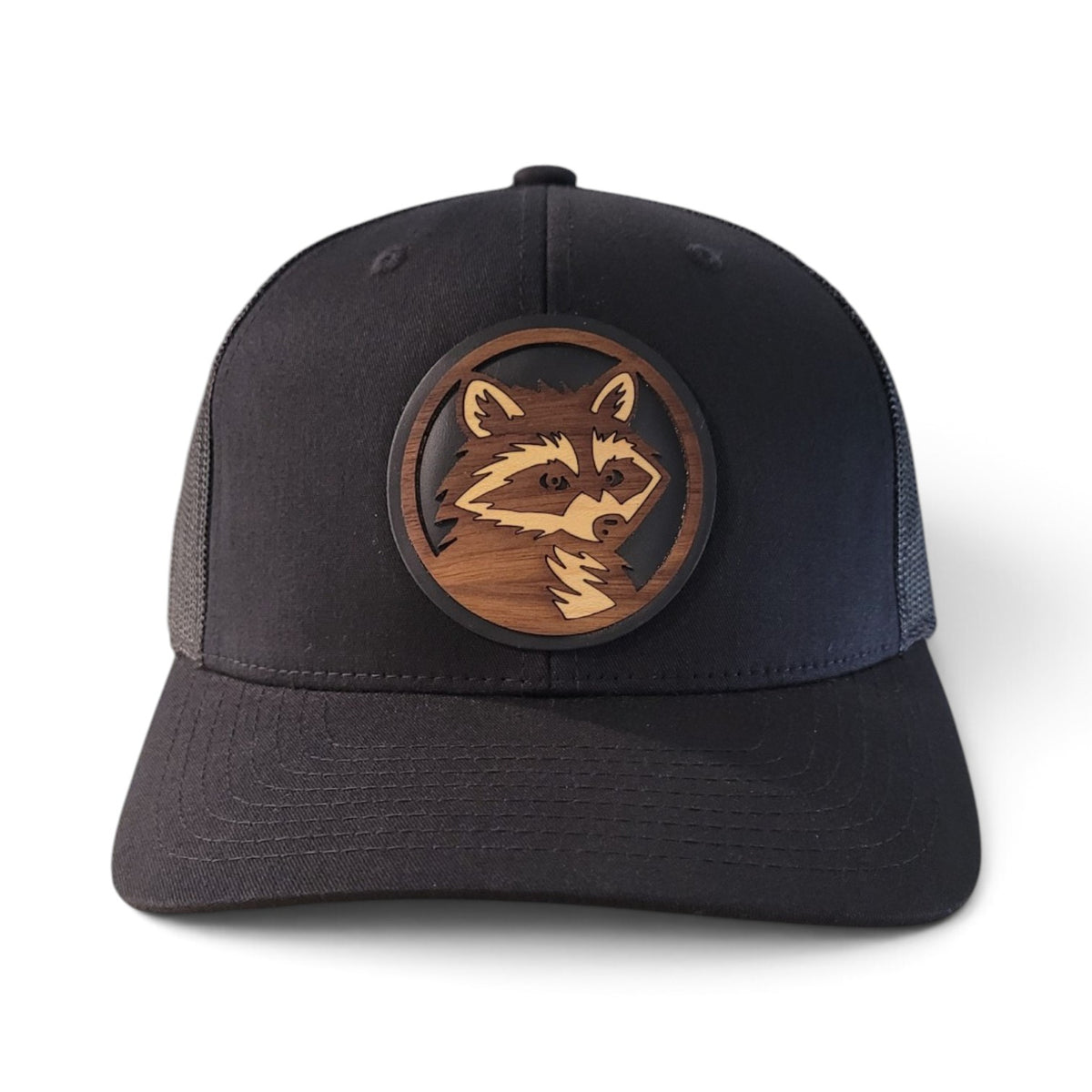 The Trash Panda | Raccoon Wooden Patch Trucker Hat