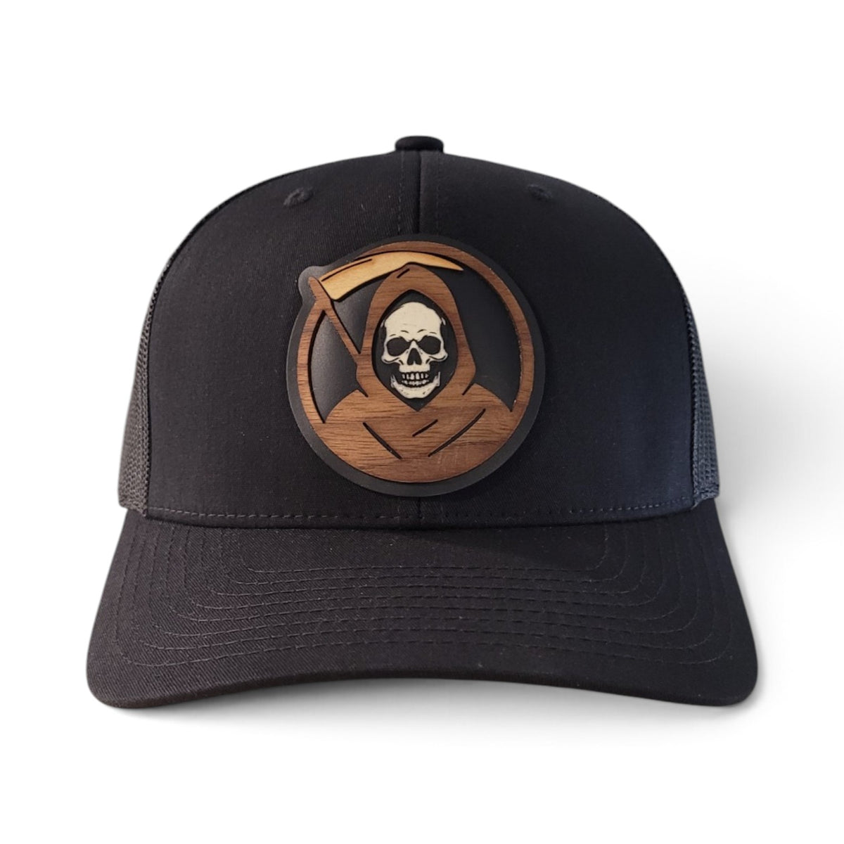 The Reaper – Glow-in-the-Dark Skull Wooden Patch Trucker Hat