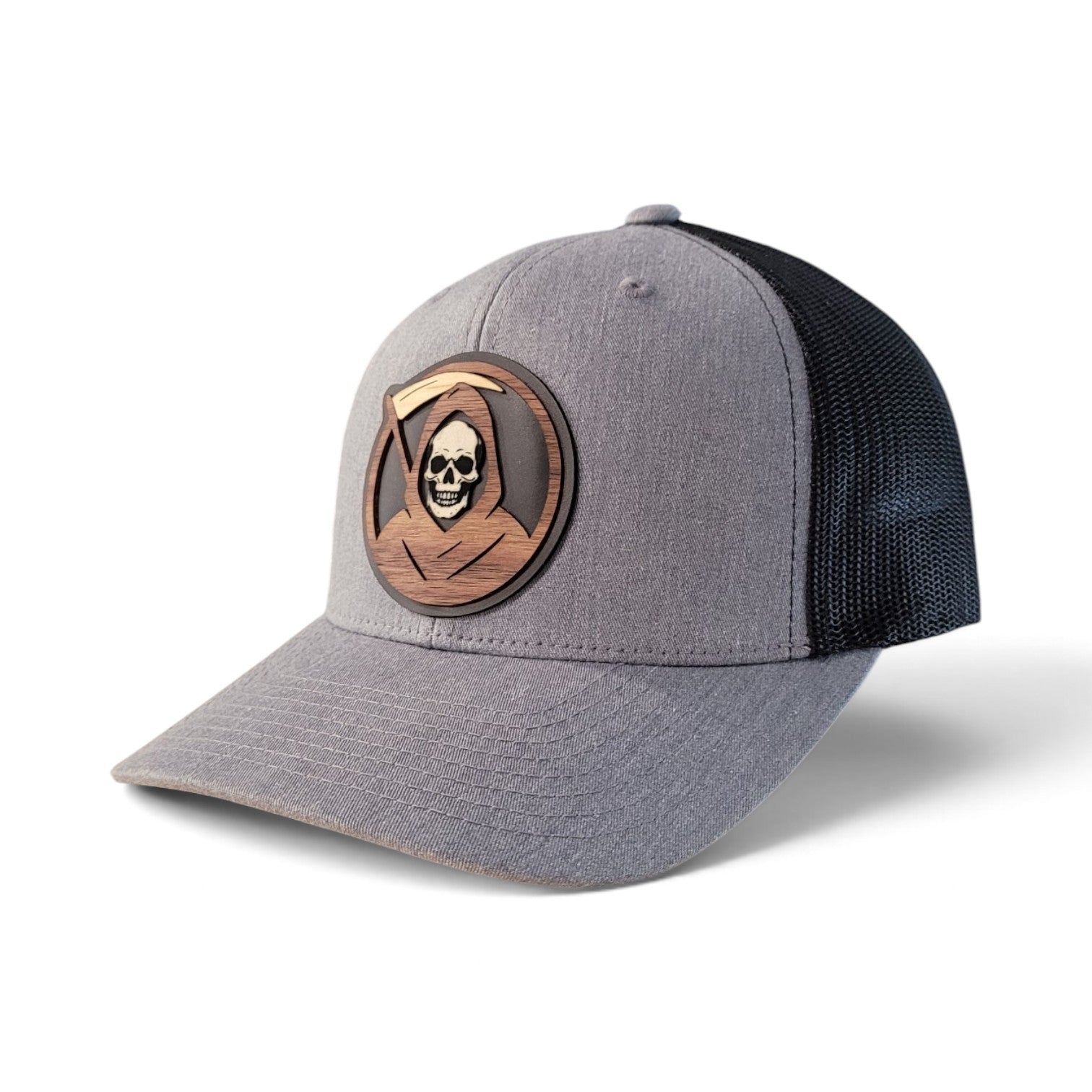 The Reaper – Glow-in-the-Dark Skull Wooden Patch Trucker Hat