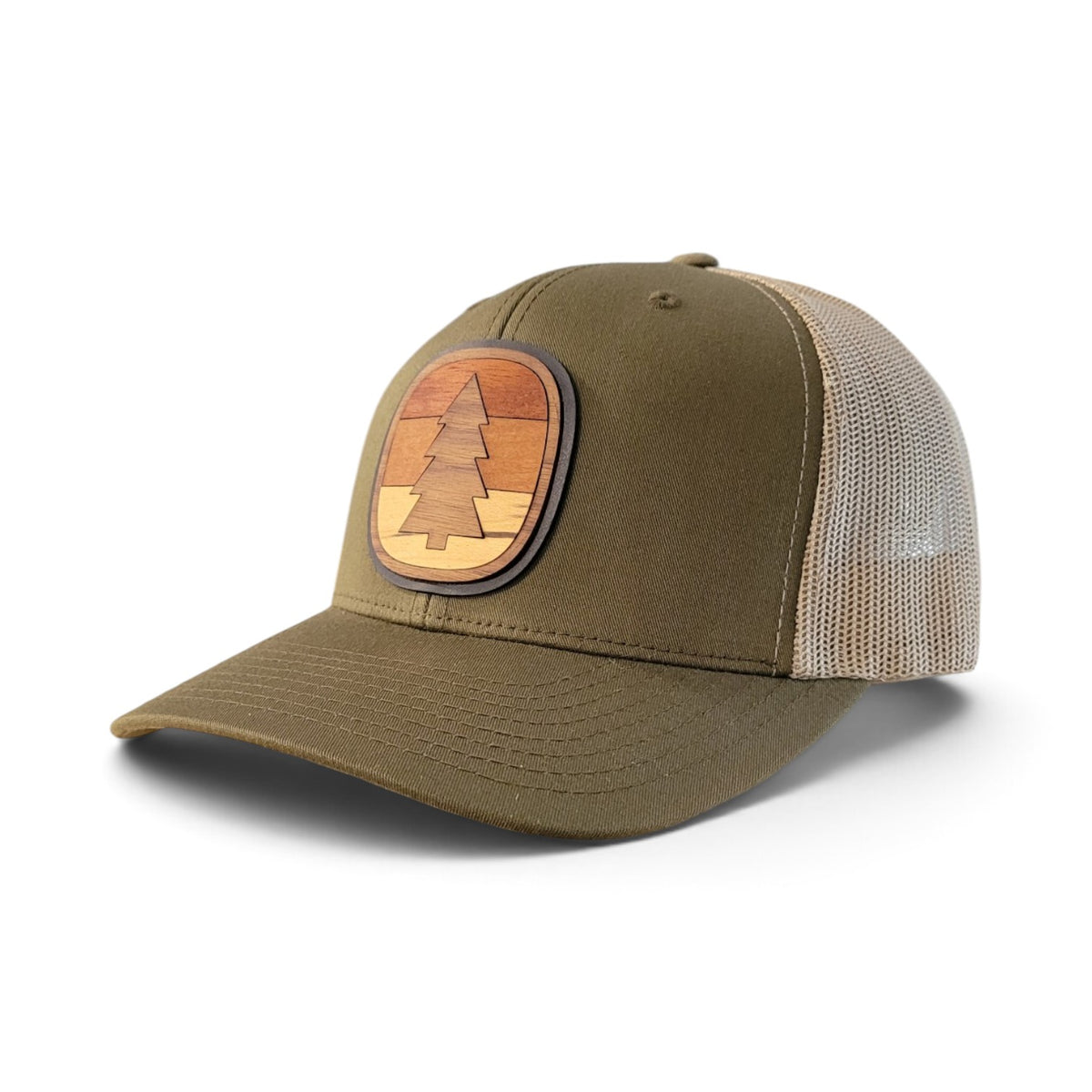 Forest Horizon - Layered Wooden Patch Trucker Hat