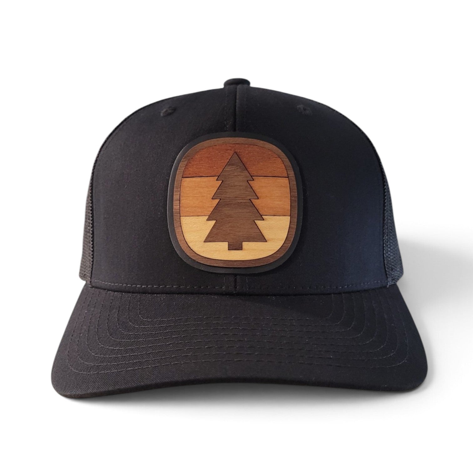 Forest Horizon - Layered Wooden Patch Trucker Hat
