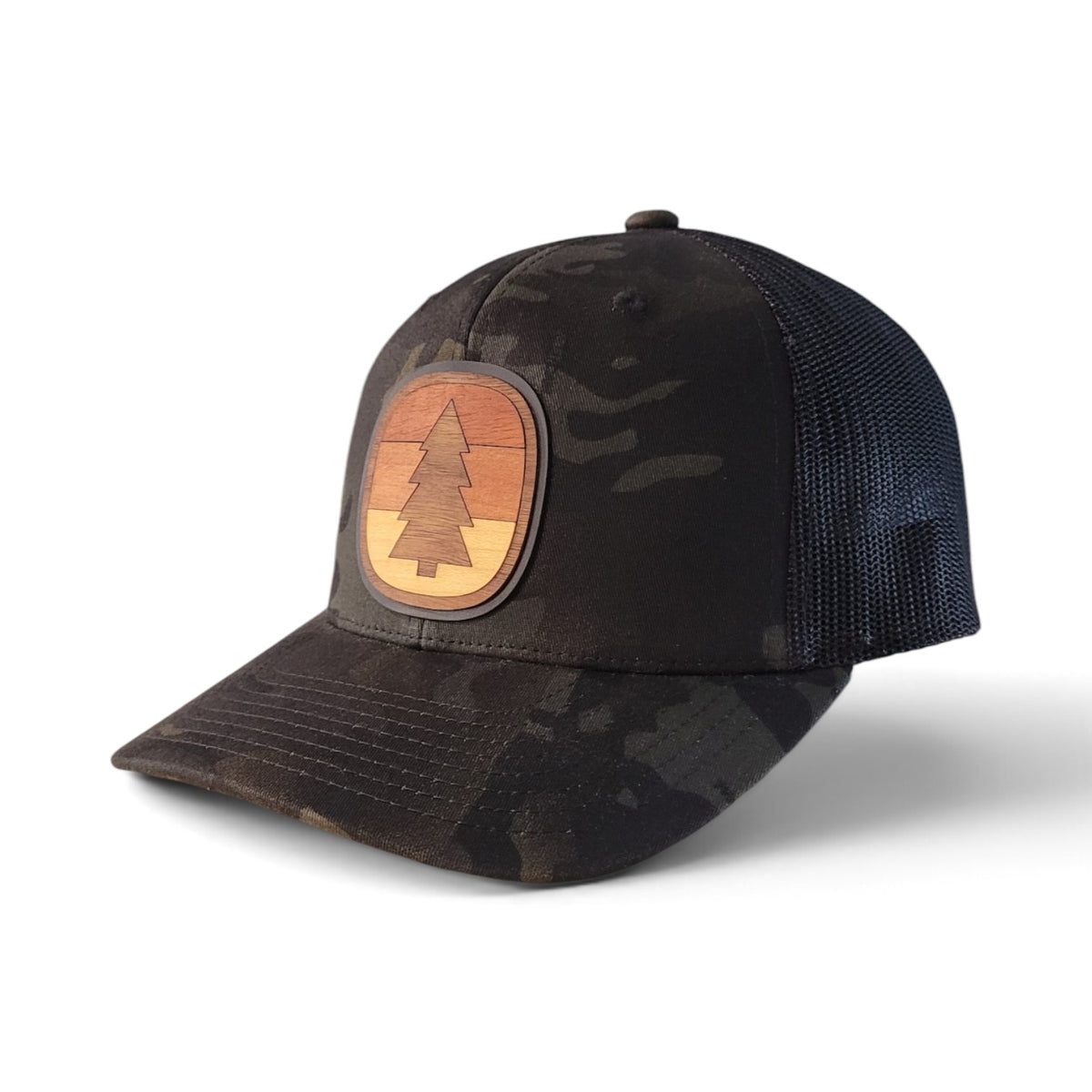 Forest Horizon - Layered Wooden Patch Trucker Hat