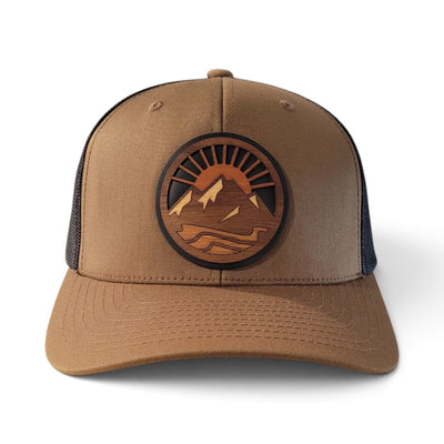 Mountain Escape - Layered Wooden Patch Trucker Hat