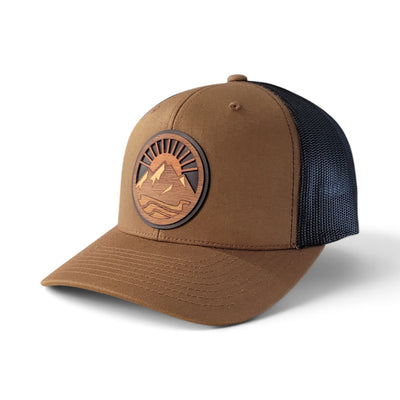 Mountain Escape - Layered Wooden Patch Trucker Hat