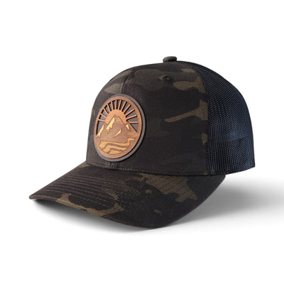 Mountain Escape - Layered Wooden Patch Trucker Hat