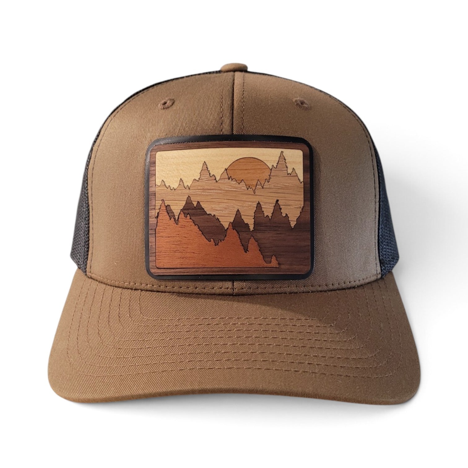 The Great Outdoors – Layered Mountain Wooden Patch Trucker Hat