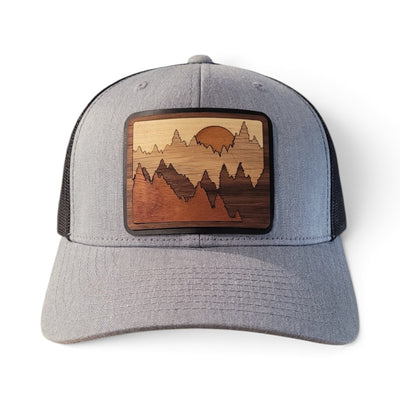 The Great Outdoors – Layered Mountain Wooden Patch Trucker Hat