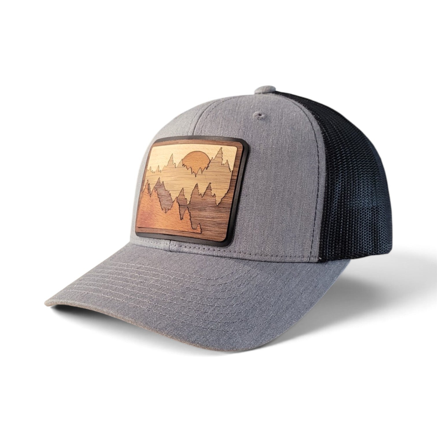 The Great Outdoors – Layered Mountain Wooden Patch Trucker Hat