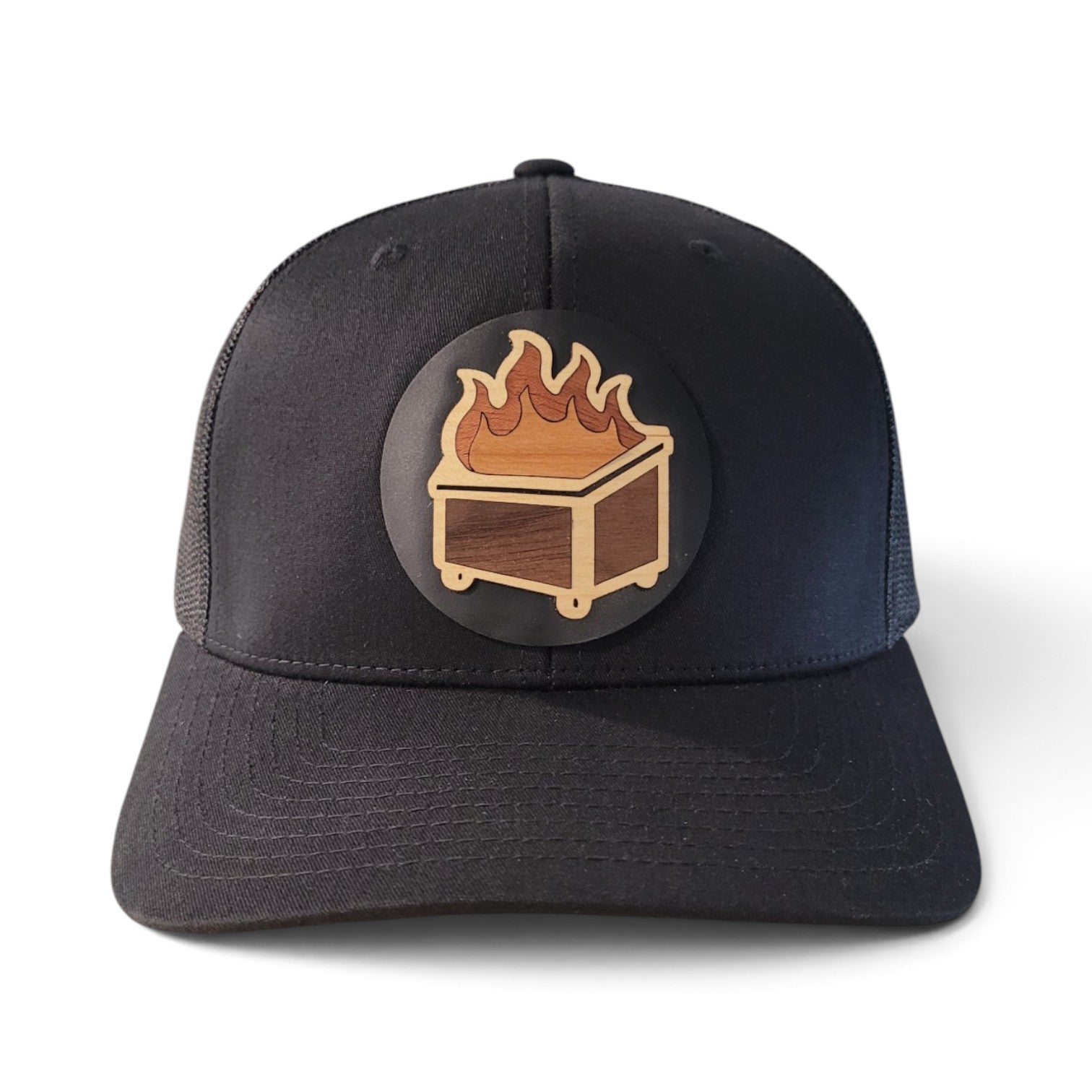 The Dumpster Fire – Layered Wooden Patch Trucker Hat