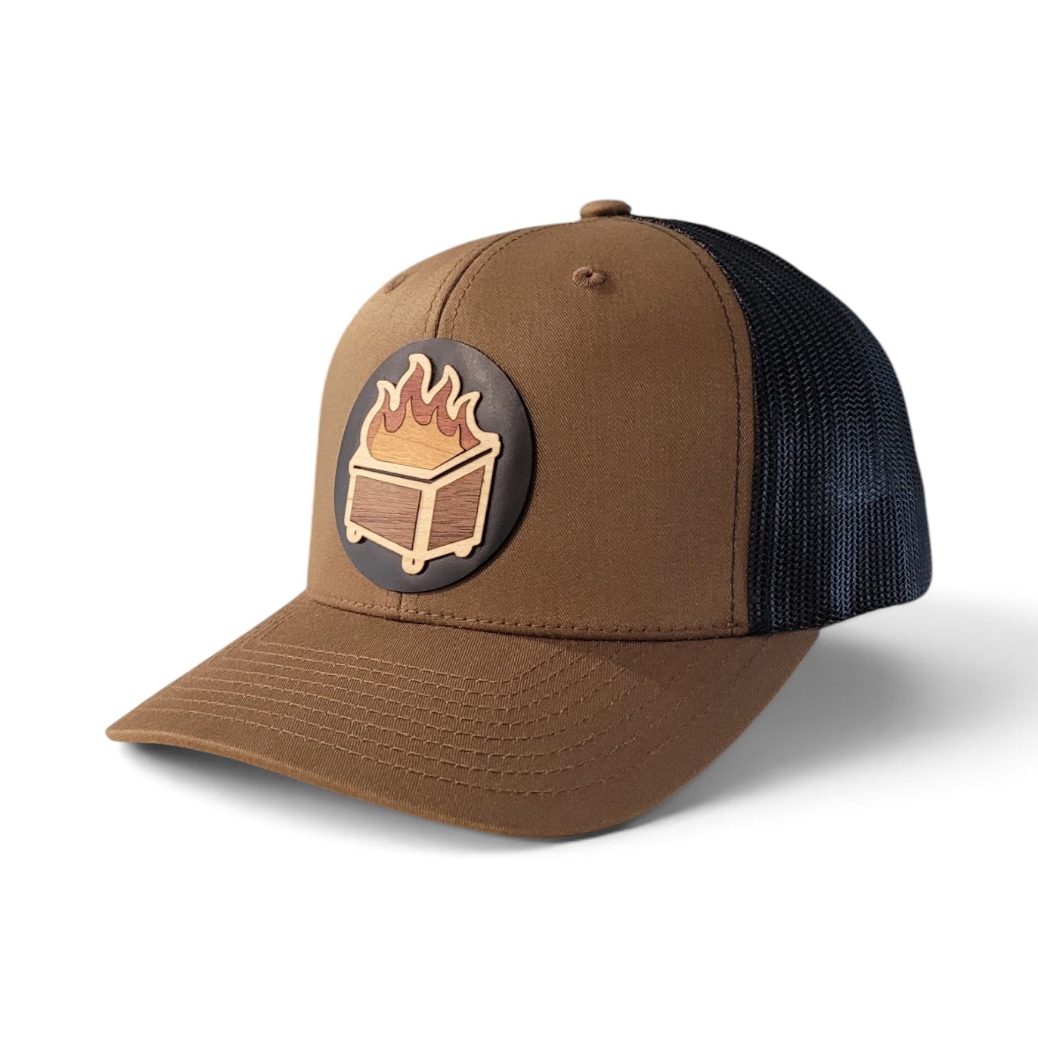 The Dumpster Fire – Layered Wooden Patch Trucker Hat