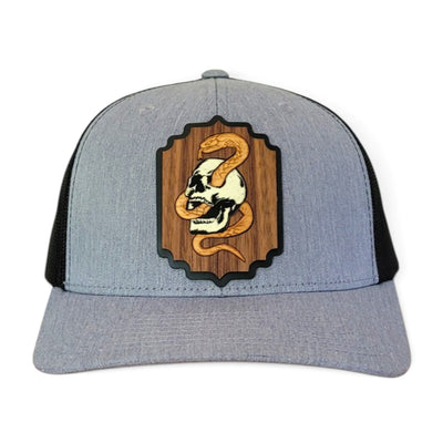 Death Coil – Glow-in-the-Dark Skull & Snake Wooden Patch Hat