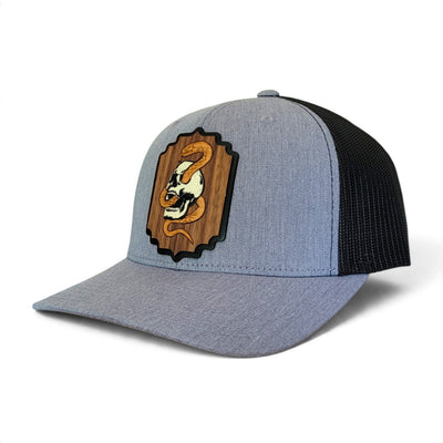 Death Coil – Glow-in-the-Dark Skull & Snake Wooden Patch Hat