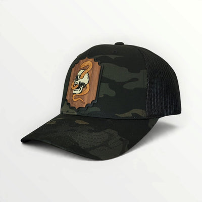 Death Coil – Glow-in-the-Dark Skull & Snake Wooden Patch Hat