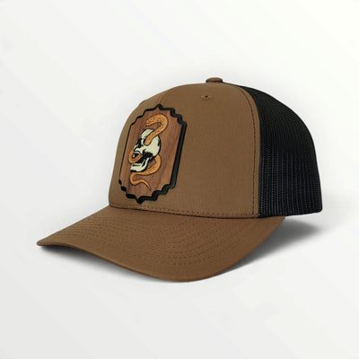 Death Coil – Glow-in-the-Dark Skull & Snake Wooden Patch Hat