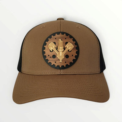 Full Throttle – Piston & Spark Plug Wooden Patch Hat