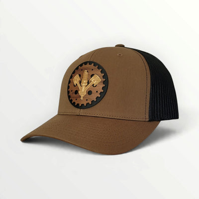 Full Throttle – Piston & Spark Plug Wooden Patch Hat