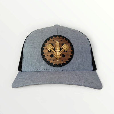 Full Throttle – Piston & Spark Plug Wooden Patch Hat