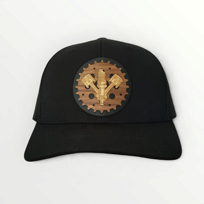 Full Throttle – Piston & Spark Plug Wooden Patch Hat