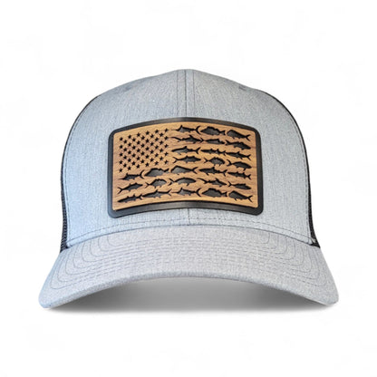 American Angler – Fish Flag Wooden Patch Hat - 4 Arrows Creations
