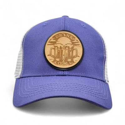 Drink Local Women’s Ponytail Trucker Wooden Patch Hat - 4 Arrows Creations