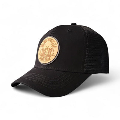 Drink Local Women’s Ponytail Trucker Wooden Patch Hat - 4 Arrows Creations