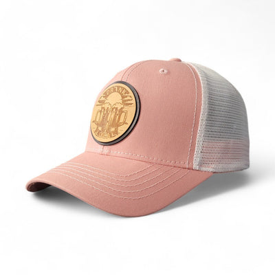 Drink Local Women’s Ponytail Trucker Wooden Patch Hat - 4 Arrows Creations