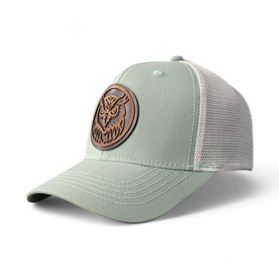 Forest Guardian – Women’s Ponytail Hat – Owl Wooden Patch Hat - 4 Arrows Creations
