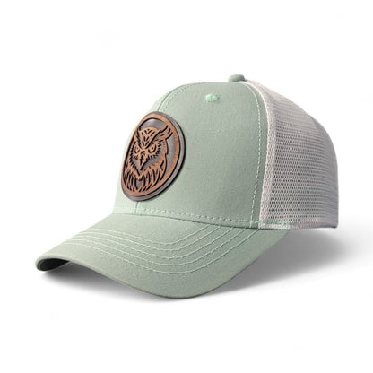 Forest Guardian – Women’s Ponytail Hat – Owl Wooden Patch Hat - 4 Arrows Creations