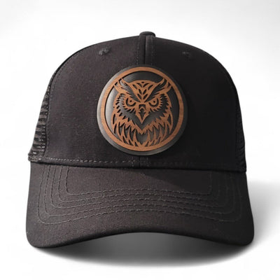 Forest Guardian – Women’s Ponytail Hat – Owl Wooden Patch Hat - 4 Arrows Creations