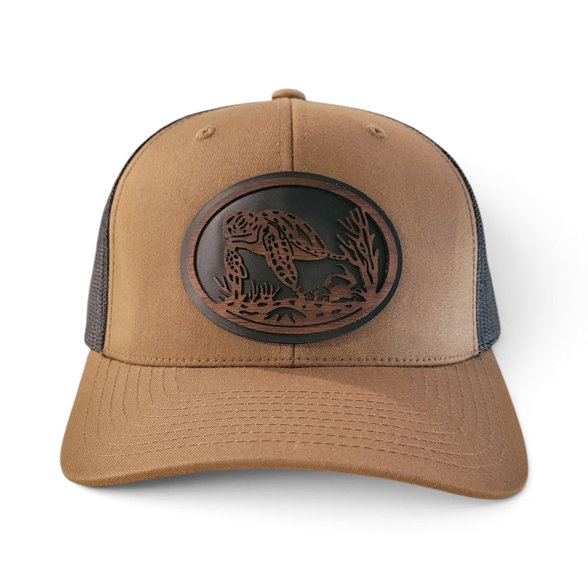 The Shell Seeker | Sea Turtle Wooden Patch Trucker Hat