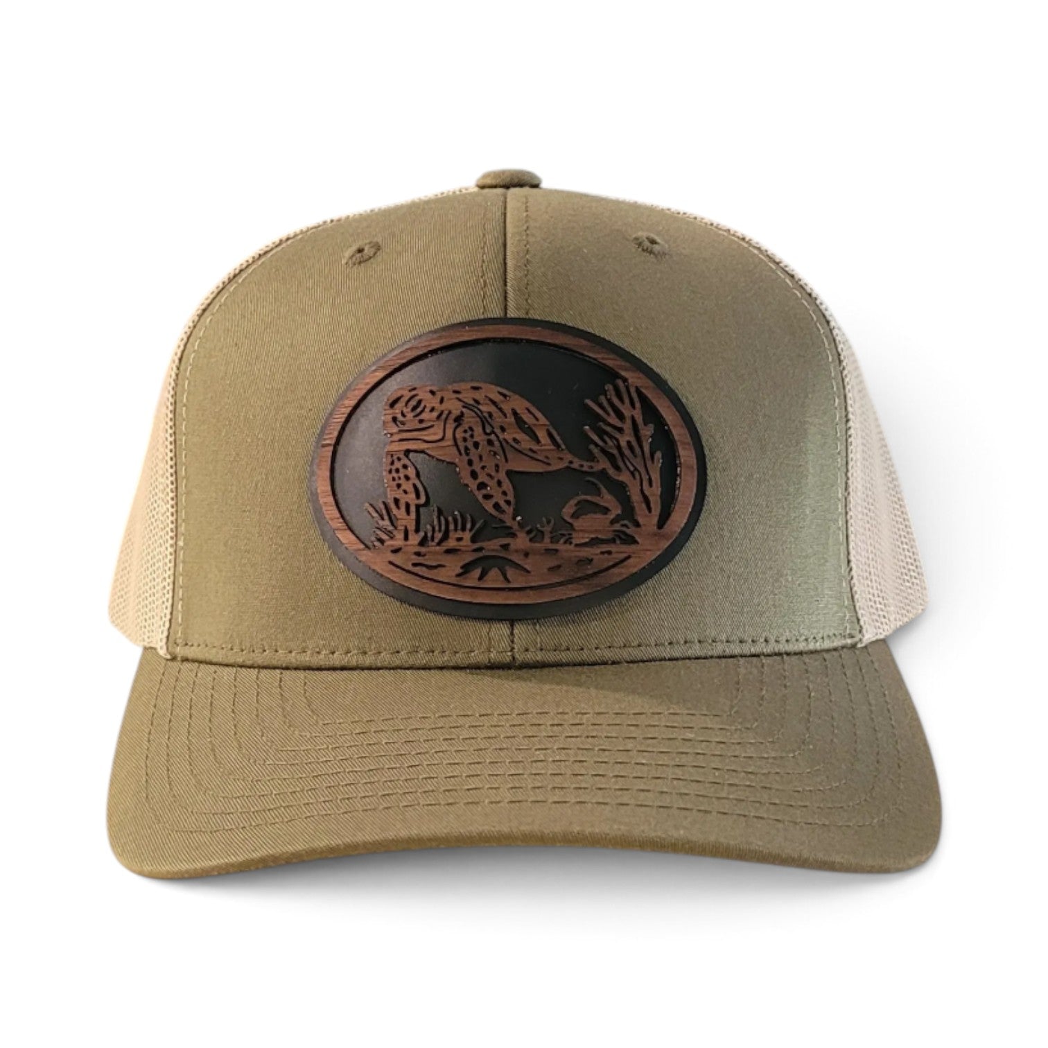 The Shell Seeker | Sea Turtle Wooden Patch Trucker Hat