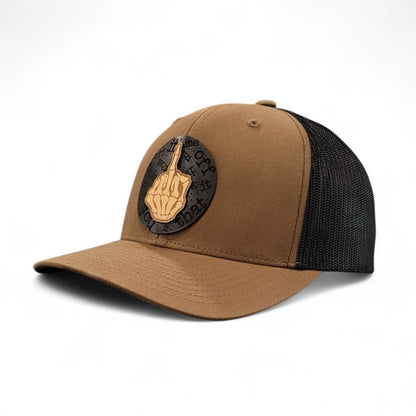 No Apologies – Skeleton Finger Wooden Patch Hat - 4 Arrows Creations