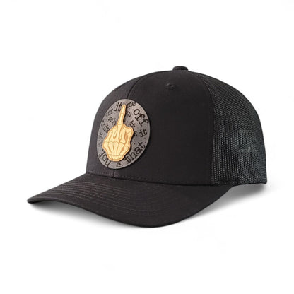 No Apologies – Skeleton Finger Wooden Patch Hat - 4 Arrows Creations