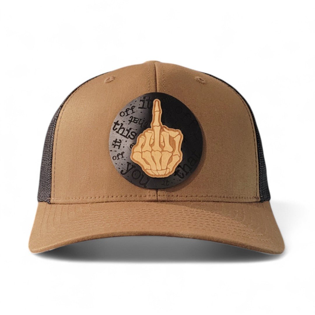No Apologies – Skeleton Finger Wooden Patch Hat - 4 Arrows Creations