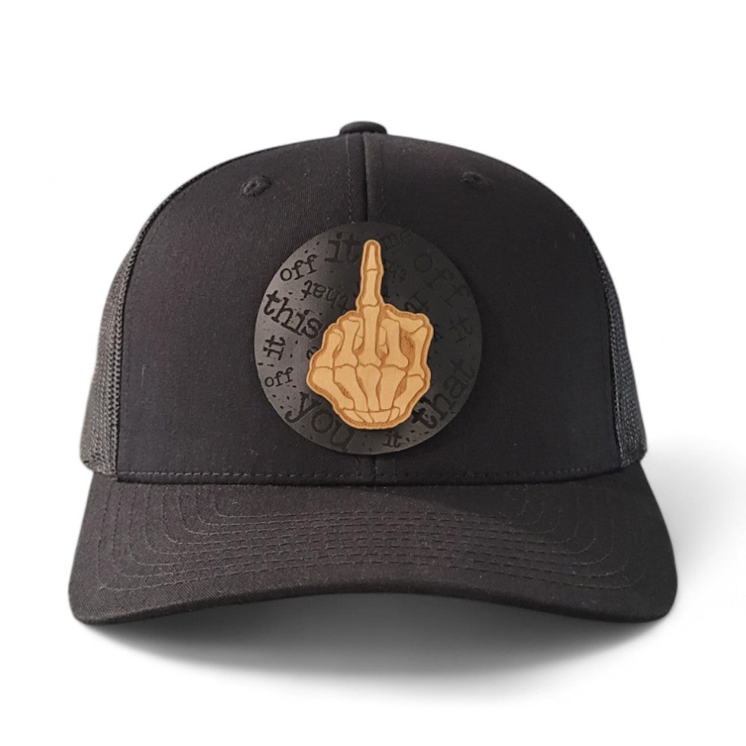 No Apologies – Skeleton Finger Wooden Patch Hat - 4 Arrows Creations