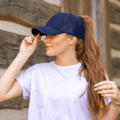 Shell Yeah! – Women’s Ponytail Hat – Sea Turtle Wooden Patch Hat - 4 Arrows Creations