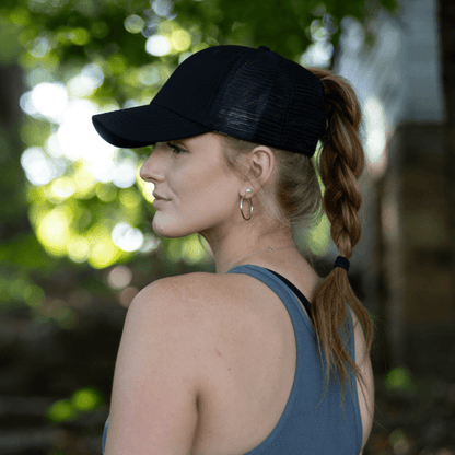 Shell Yeah! – Women’s Ponytail Hat – Sea Turtle Wooden Patch Hat - 4 Arrows Creations