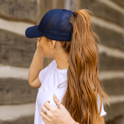 Shell Yeah! – Women’s Ponytail Hat – Sea Turtle Wooden Patch Hat - 4 Arrows Creations