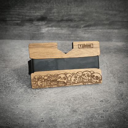 Skull & Timber – Engraved Wooden Wallet - 4 Arrows Creations
