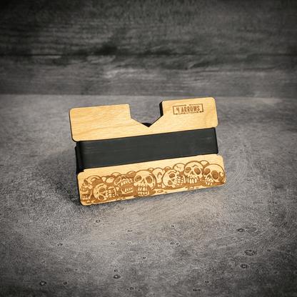 Skull & Timber – Engraved Wooden Wallet - 4 Arrows Creations