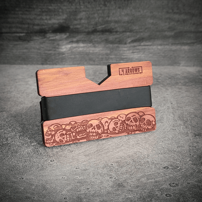 Skull & Timber – Engraved Wooden Wallet - 4 Arrows Creations