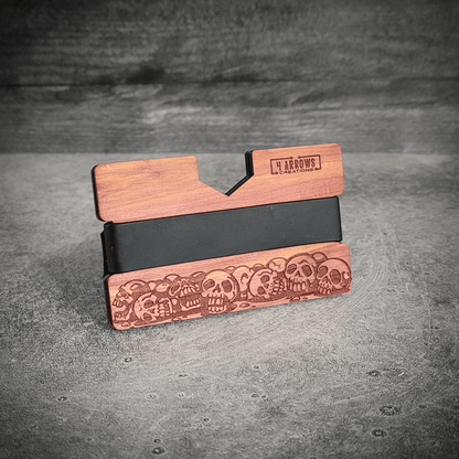 Skull & Timber – Engraved Wooden Wallet - 4 Arrows Creations