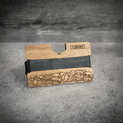 Skull & Timber – Engraved Wooden Wallet - 4 Arrows Creations