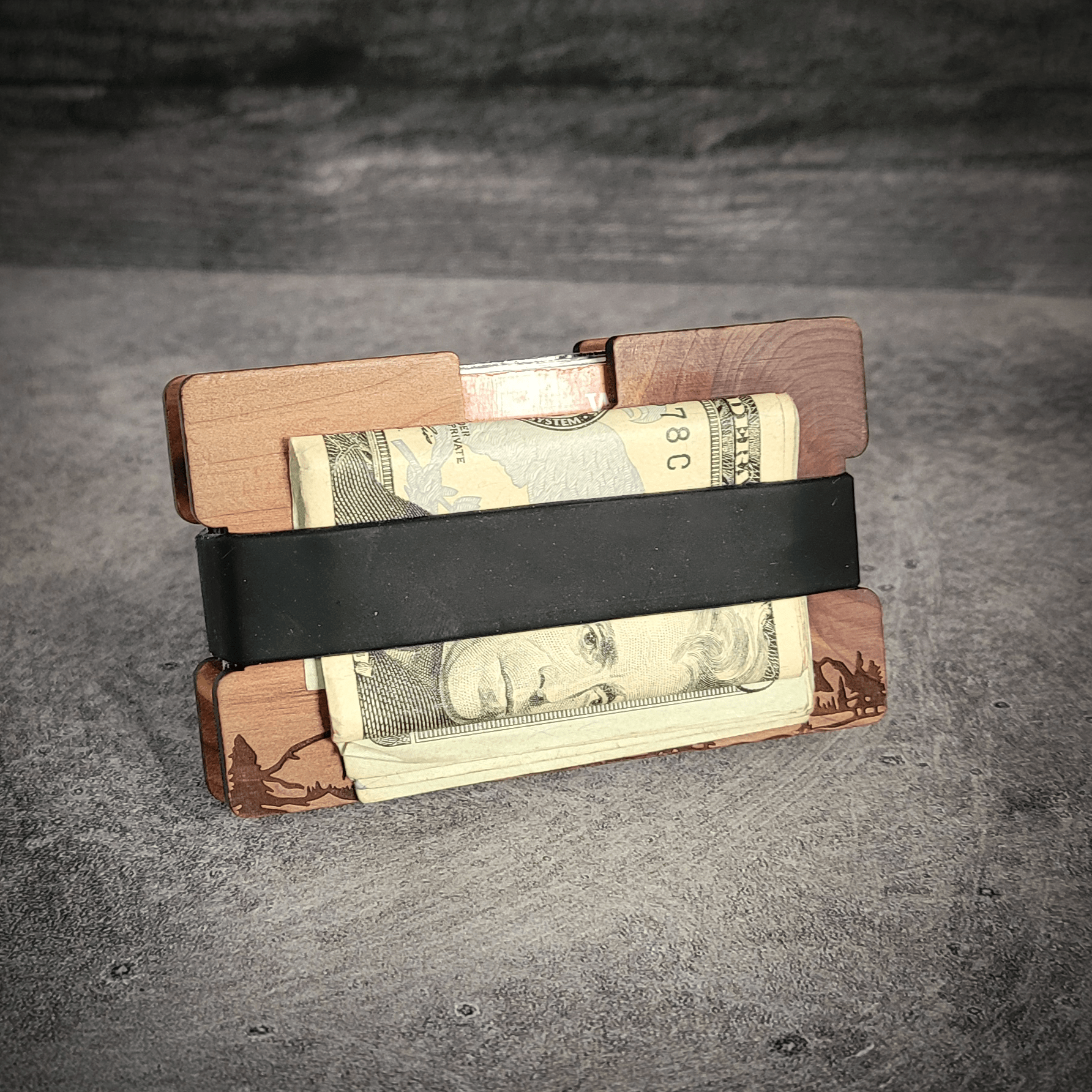 Skull & Timber – Engraved Wooden Wallet - 4 Arrows Creations