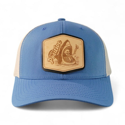 Stay Positive – Skeleton & Shark Wooden Patch Hat - 4 Arrows Creations