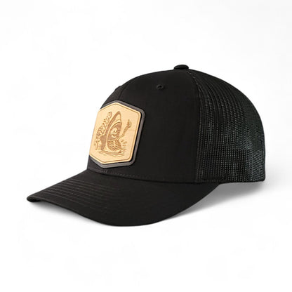 Stay Positive – Skeleton & Shark Wooden Patch Hat - 4 Arrows Creations