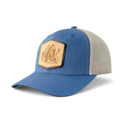 Stay Positive – Skeleton & Shark Wooden Patch Hat - 4 Arrows Creations