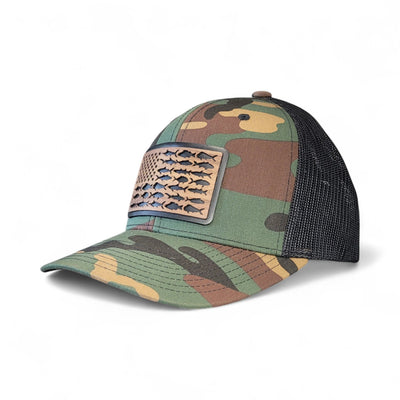 The American Angler – Fish Flag Wooden Patch Hat - 4 Arrows Creations