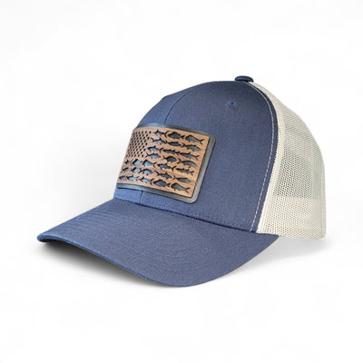 The American Angler – Fish Flag Wooden Patch Hat - 4 Arrows Creations