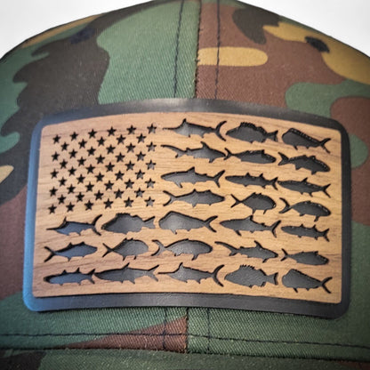 The American Angler – Fish Flag Wooden Patch Hat - 4 Arrows Creations